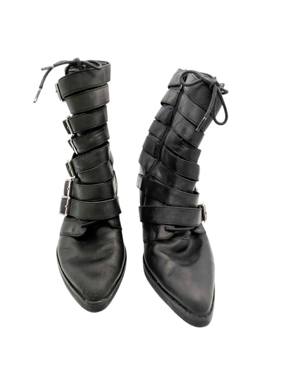 Jeffrey Campbell Stunt Boots Size 7 Black Buckle Moto Boots Hollywood Prop - Picture 4 of 9